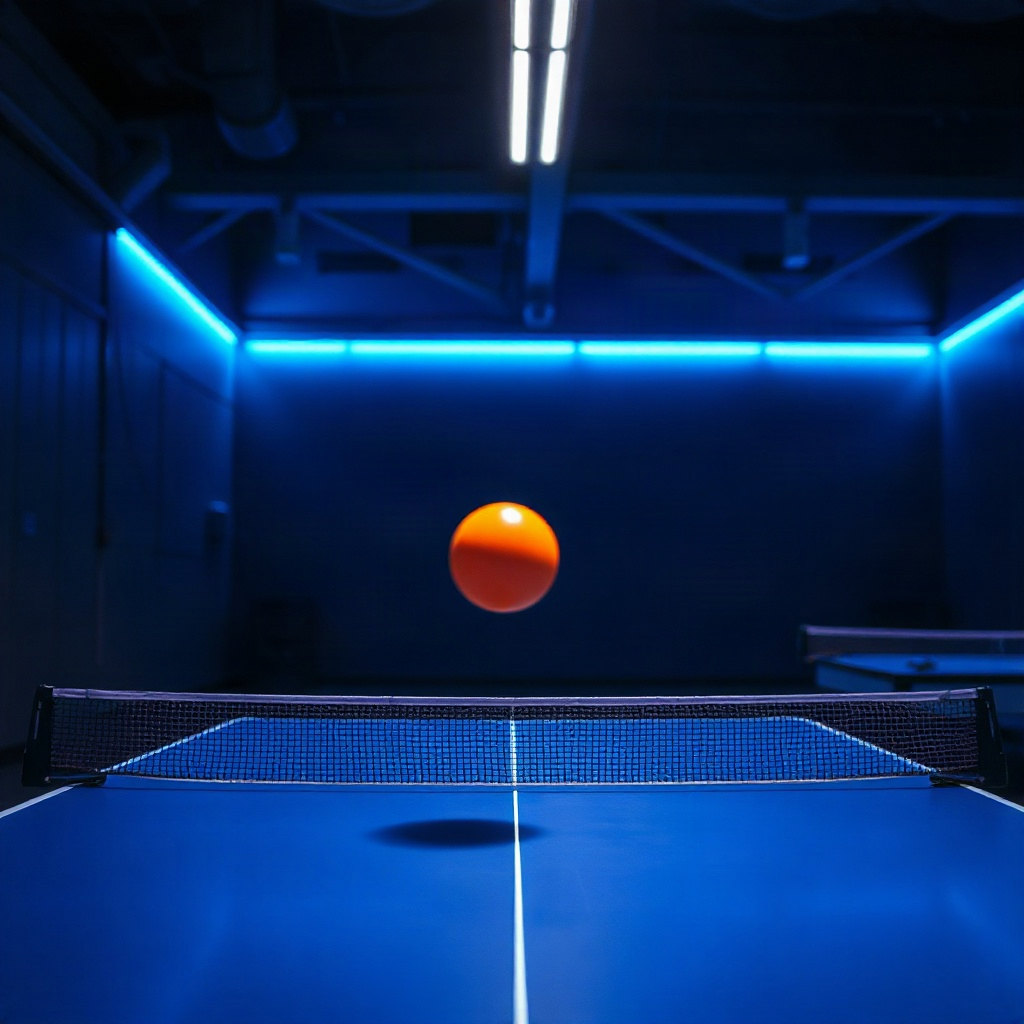Serve toss above a blue table
